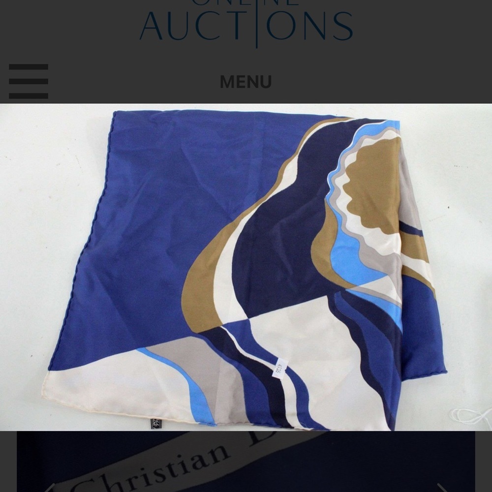 Authentic Dior Blue and White Patterned Silk Scarf with Certificate of Authentic - Picture 1 of 7